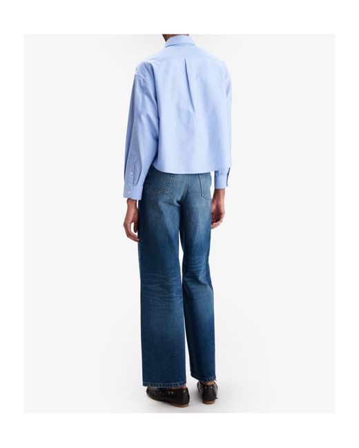 A.P.C. Blue Long Sleeved Button-Down Cropped Shirt