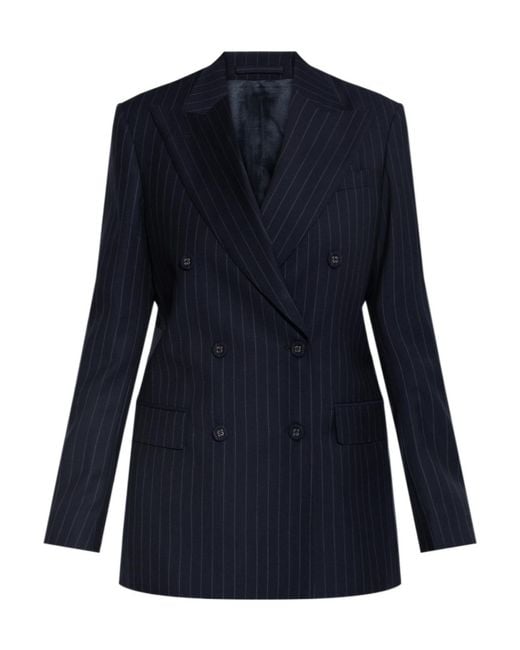 Officine Generale Blue Pinstripe Double-Breasted Jacket