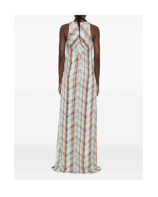Missoni White Striped-Pattern V-Neck Maxi Dress