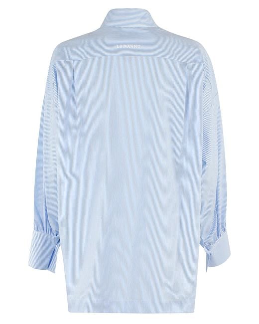 ERMANNO FIRENZE Blue Lapel Long Sleeve Shirt