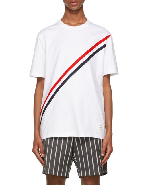 Thom Browne White Rwb-Stripe Short-Sleeve T-Shirt for men