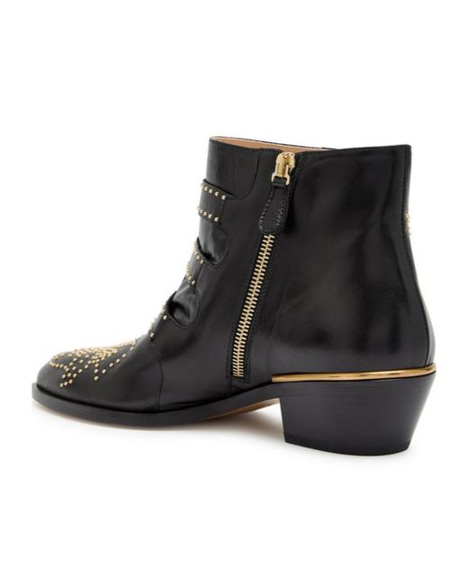 Chloé Black Studded Leather Ankle Boots