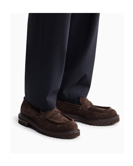 Giorgio Armani Brown Lug Sole Loafers for men