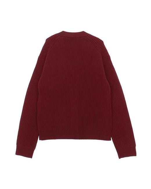 J.W. Anderson Red Flocked-Flower Patch-Pocket Cardigan