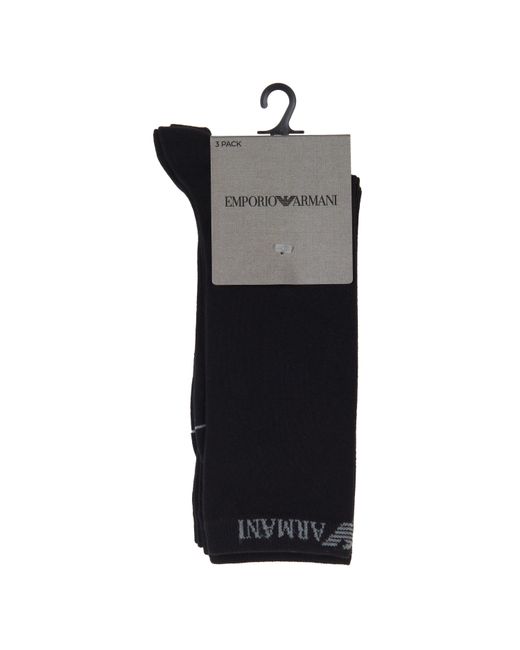 Emporio Armani Black Minimalist Mid-Calf Socks for men