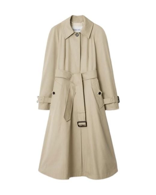 Burberry Natural Long Gabardine Ellingham Fit-And-Flare Car Coat