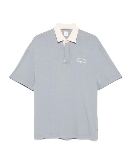 Eleventy Gray Running Club-Print Cotton Polo Shirt for men