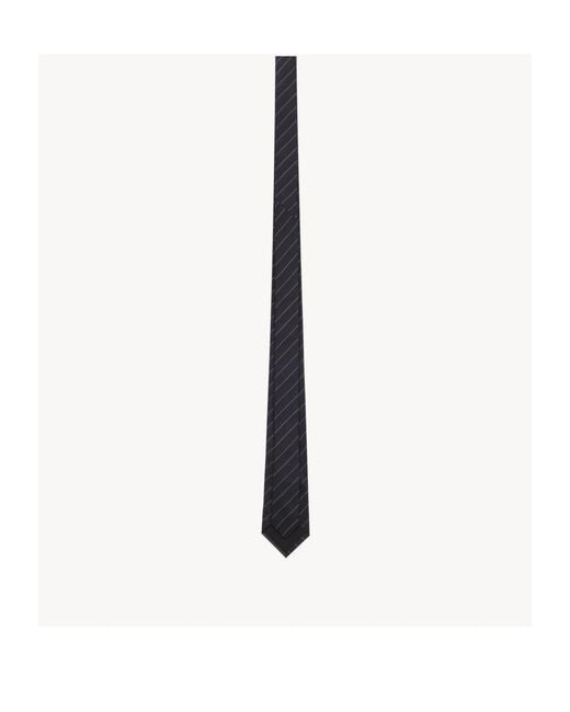 Saint Laurent White Striped Logo Patch Tie for men