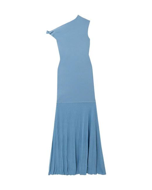 Sir Blue Twist Off-The-Shoulder Pleated Knitted Maxi Dress