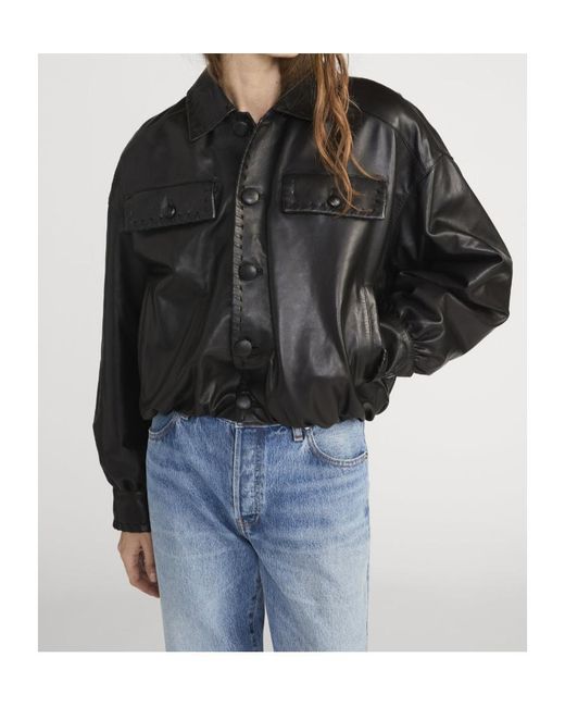 FRAME Black Button Leather Jacket