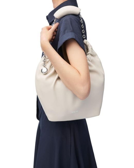 Loewe White Ruched Handle Shoulder Bag