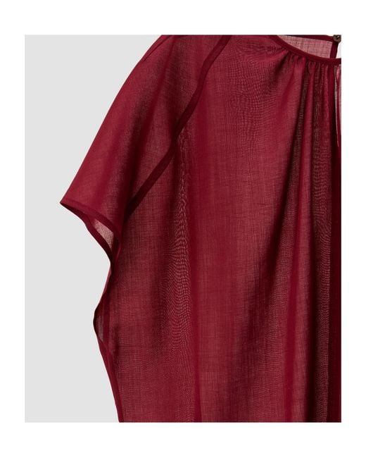 Joseph Red Broca Sheer Fine Wool Blouse