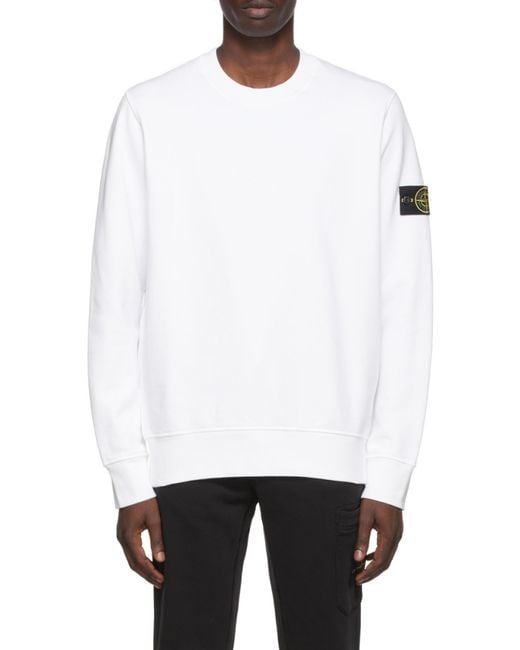 Stone Island White Compass Patch Crewneck Sweatshirt for men