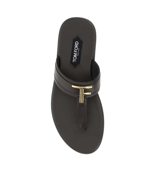 Tom Ford Brown Logo-Plaque Flat Slides for men