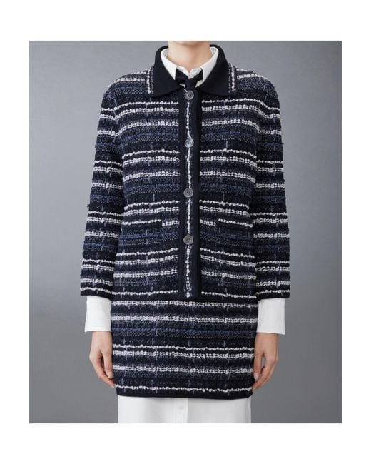 Thom Browne Blue Bouclé Construction Tweed Jacket