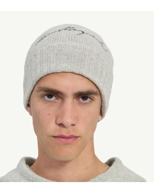 MM6 by Maison Margiela White Embroidered Logo Beanie Hat for men