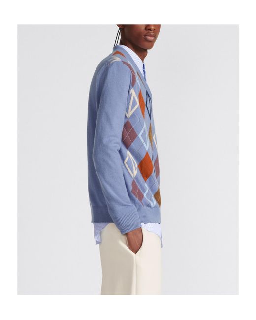 Dior Blue V-Necked Cashmere Sweater for men
