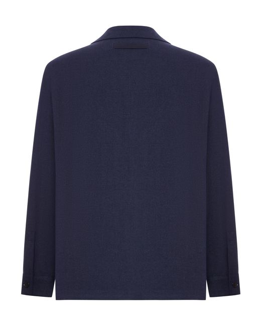 Zegna Blue Linen Patch-Pocket Jacket for men