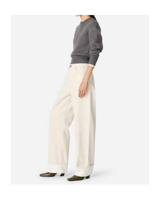 Bottega Veneta Natural Turned Up Hem Wide Leg Jeans