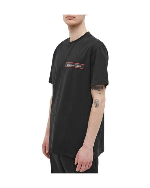 McQueen Black Logo Patch Crewneck T-Shirt for men