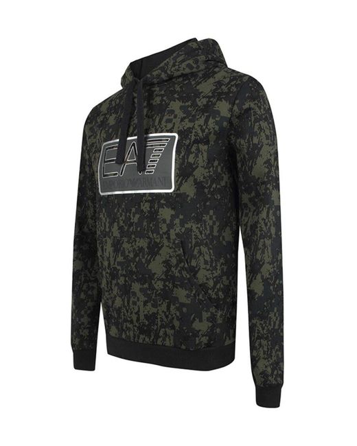 EA7 Black Hooded Camouflage Sweater for men