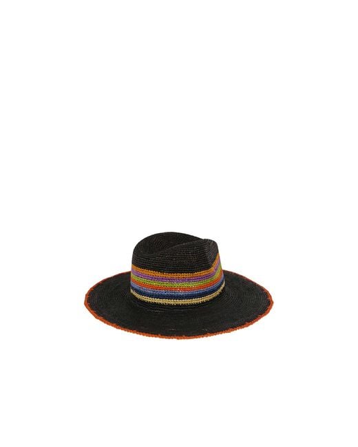 Etro Black Striped Straw Hat