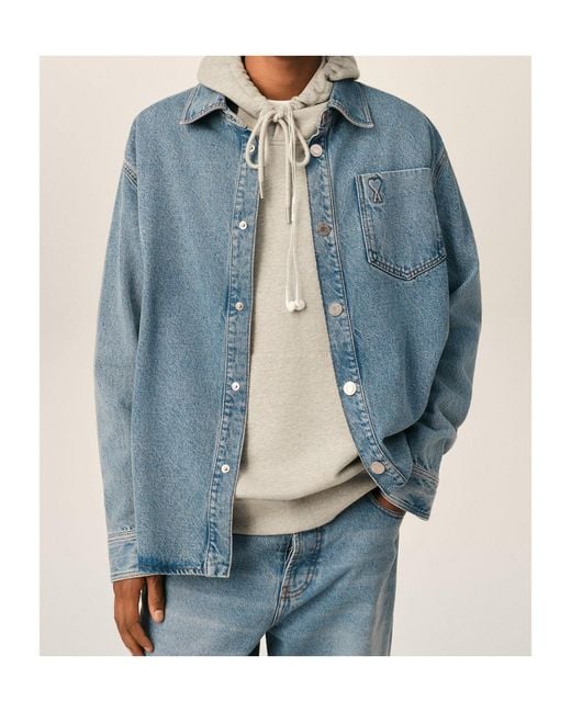 AMI Blue Cotton Overshirt With Ami De Coeur for men