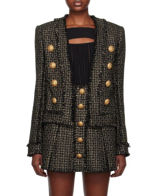 Balmain Black Tweed Collarless Jacket