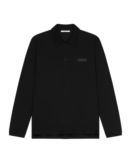 Givenchy Black Logo Patch Long-Sleeve Polo Shirt for men