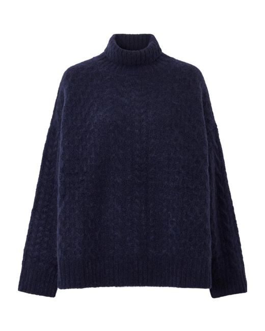 The Elder Statesman Blue Cable Knit Blend Turtleneck Sweater