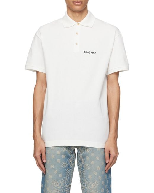 Palm Angels White Logo-Embroidered Short Sleeved Polo Shirt for men