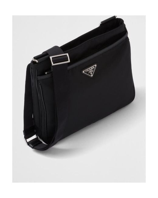 Prada Black Logo Plaque Zipped Messenger Bag for men