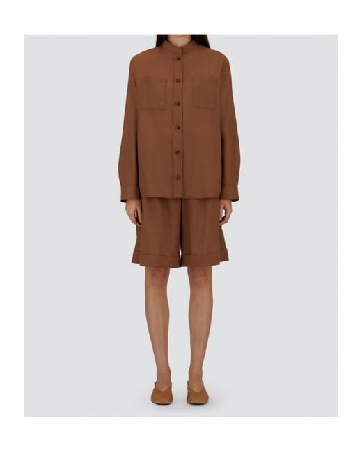 Herno Brown Chest-Pocket Curved Hem Shirt