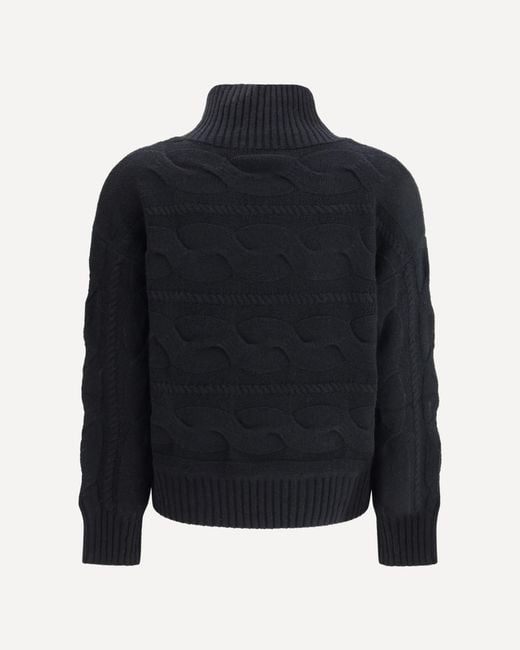 Max Mara Blue Cable-Knit Roll-Neck Sweater