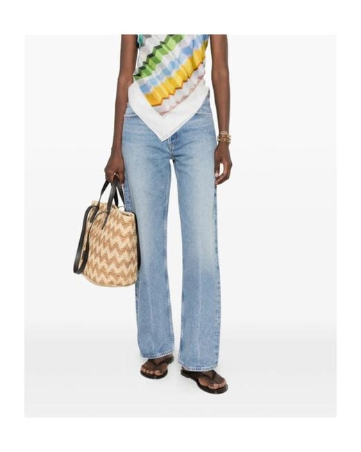 Agolde Blue Pressed Crease Wide-Leg Jeans