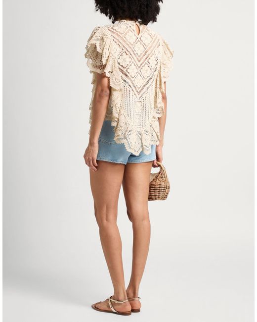 Isabel Marant Natural Solid Color Lace Short Sleeve Top