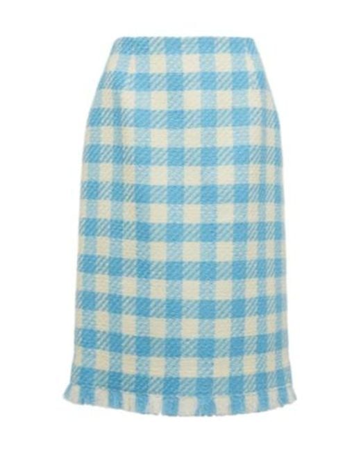 Oscar de la Renta Blue Checked Wool Midi Skirt