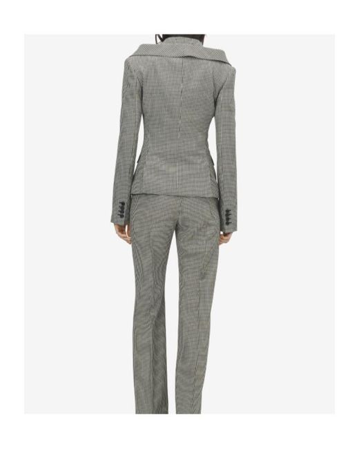McQueen Gray Gingham Check Off-The-Shoulder Harness Jacket