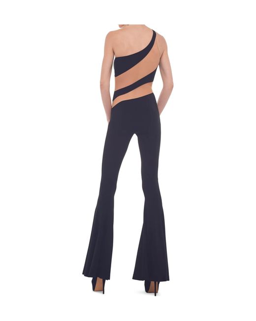 Norma Kamali Blue One-Shoulder Flared-Leg Jumpsuit
