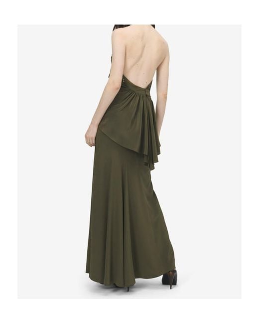 McQueen Green Floral Embroidery Asymmetric Top