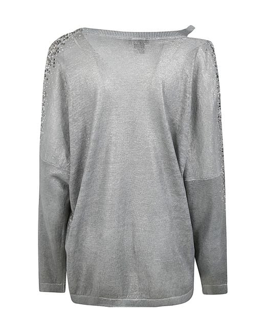 Avant Toi Gray Crystal-Embellished V-Neck Jumper