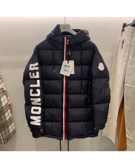 Moncler Blue Logo-Print Padded Jacket for men