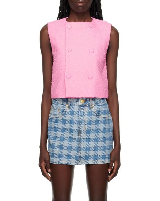 AMI Pink Textured Crop Top