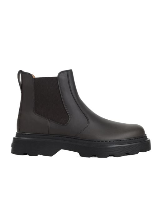 Tod's Black Round Toe Slip-On Ankle Boots for men