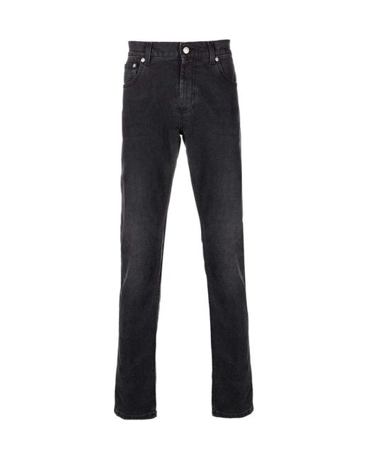 McQueen Blue Logo Embroidered Jeans for men