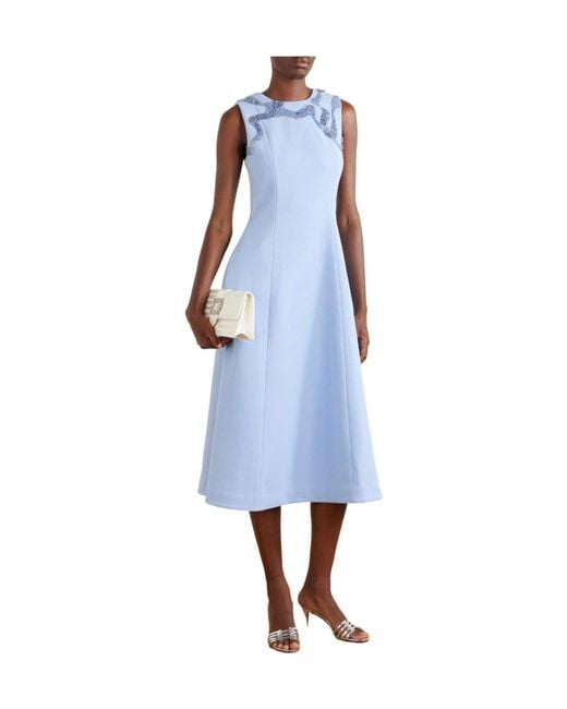 Rebecca Vallance Blue Embellished Cady Midi Dress