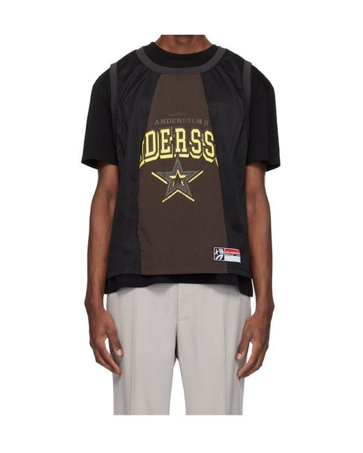 ANDERSSON BELL Black Basketball Jersey Layered T-Shirt for men