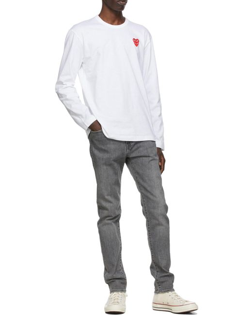 COMME DES GARÇONS PLAY White Comme Des Garçons Play Overlapping Hearts Logo Embroidered Long-Sleeved T-Shirt for men