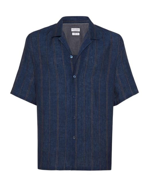 Brunello Cucinelli Blue Easy Fit Striped Shirt for men