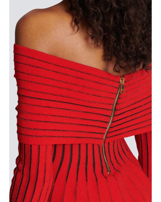 Balmain Red Knotted Off-The-Shoulder Top